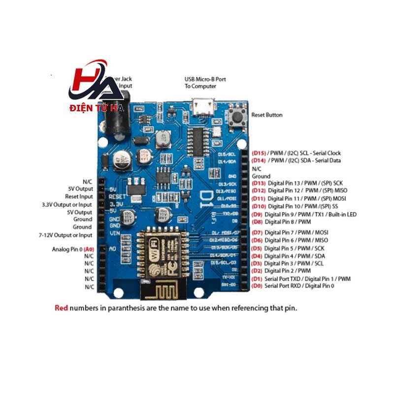 Arduino ESP8266 ESP-12E Wifi Shield Pinout